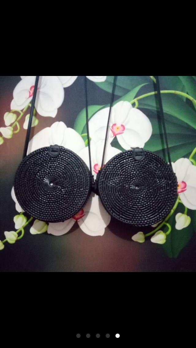 Tas Ratan ate Bali/Tas Ratan ate Warna HItam/Motif Polos/Tas Rajut - Raisa 24Cm