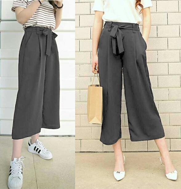 UC Celana Kulot Wanita Long Pant Cullote Scuba Fashion Polos Modis Model Terbaru S3 (lotku) - Abu Grey