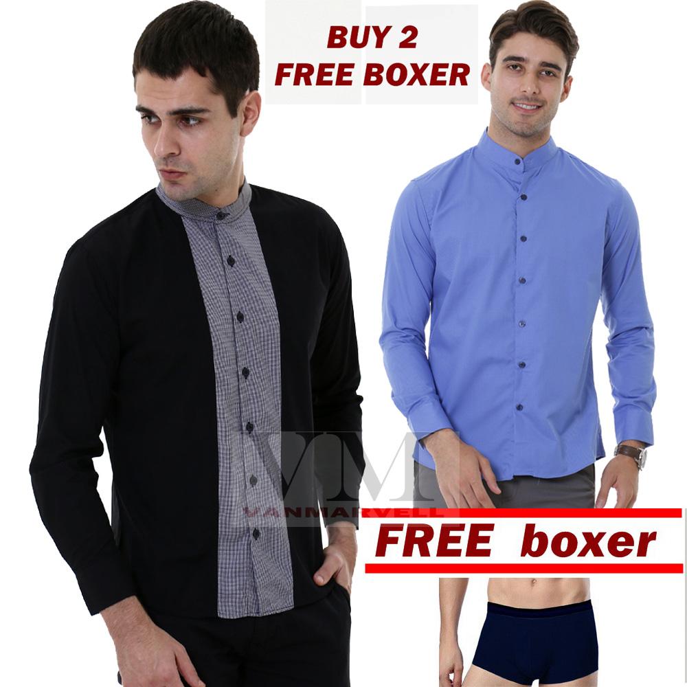 VM - FREE Boxer + 2 pcs Kemeja Koko Muslim Panjang Slimfit