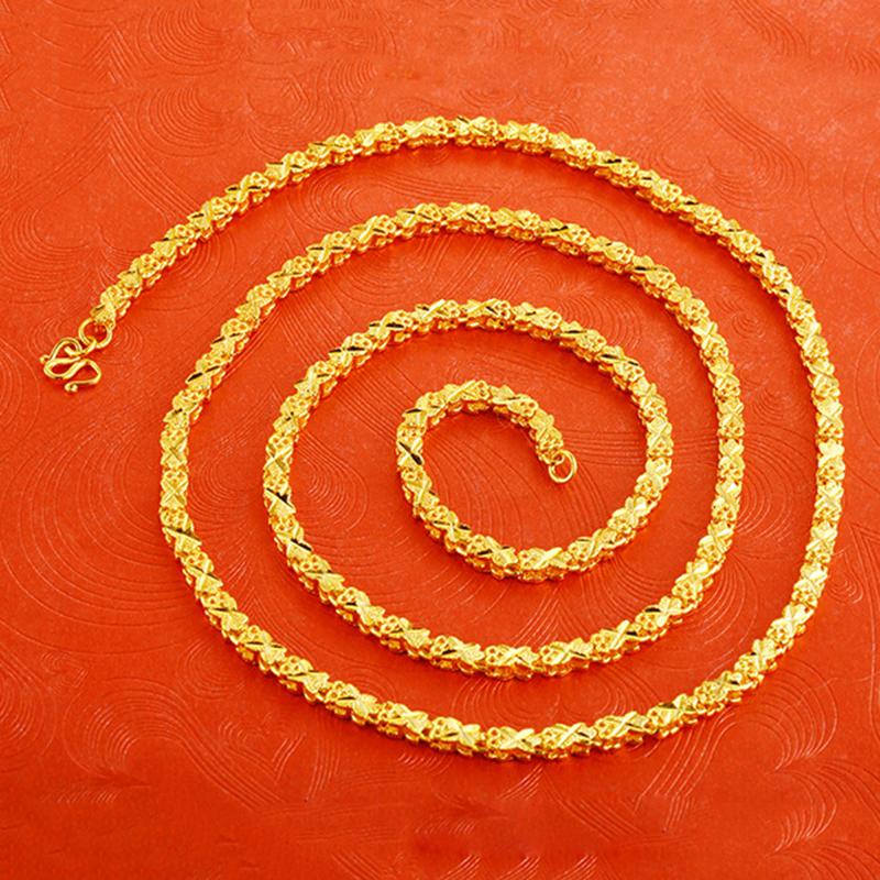 24 K Gold Berlapis Semanggi Bunga Rantai Kalung Perhiasan Ulang Tahun Pernikahan Hadiah Pertunangan Wanita Pria Emas Korea Kalung Rantai Leher