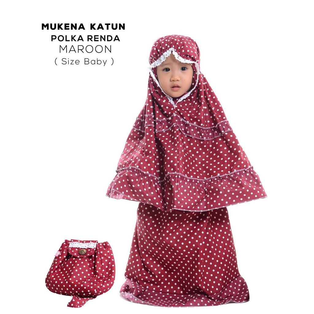 Mukena ANAK POLKA RENDA Size Baby 1-2 thn-Katun- Mukenah CantikModern- Ririe Fashion Mukenah (Maroon)