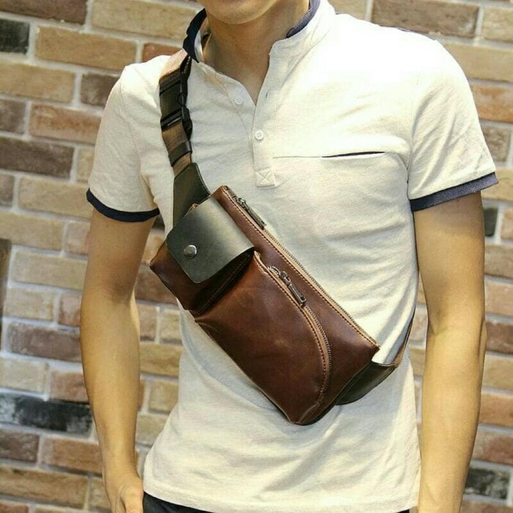 tas selempang pria kulit - tas dada import - tas pinggang - tas murah kekinian - tas batam - tas branded - tas keren gaul - hp powerbank di lapak pelangi_bag bagusia08