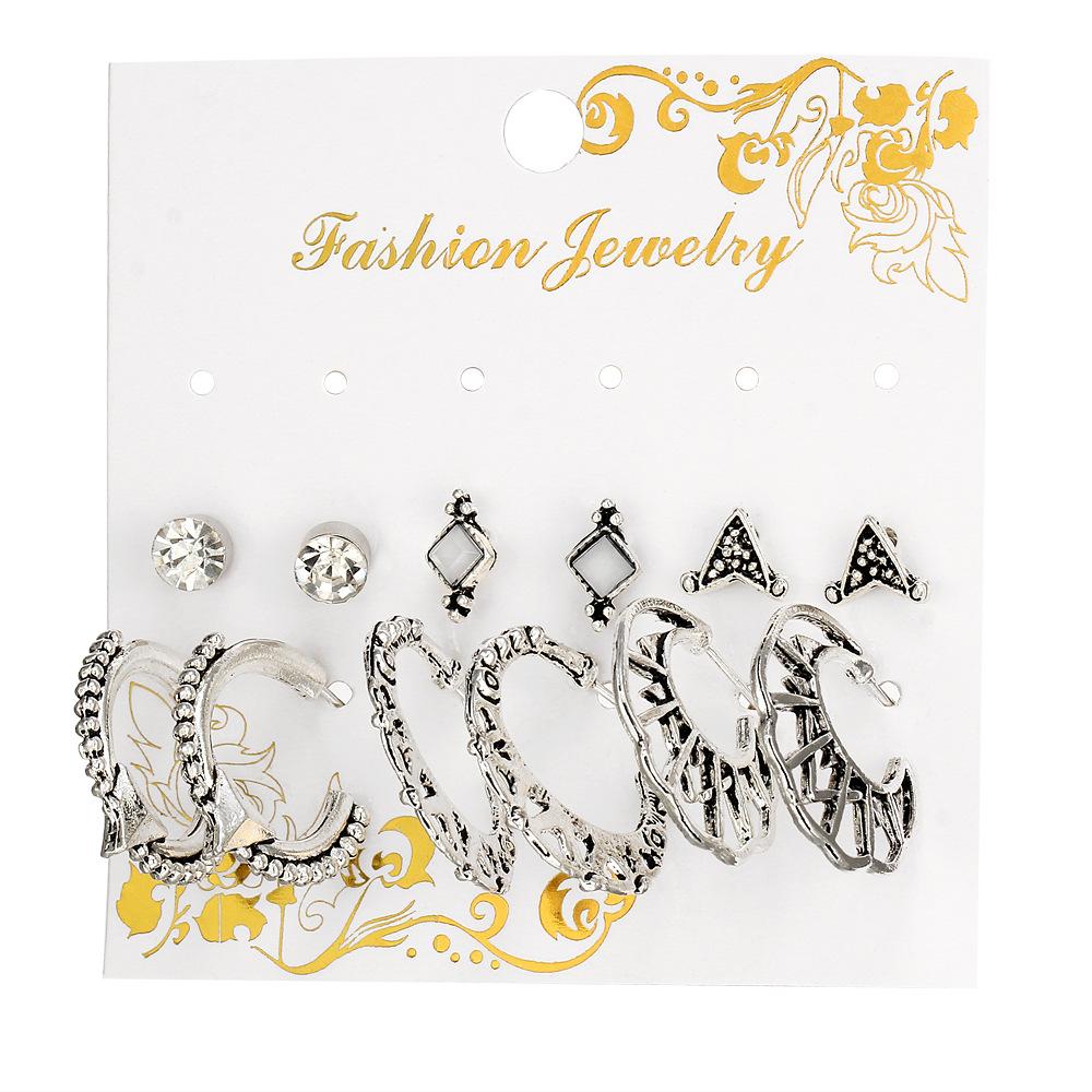 2018 MS Gemstone Stud Earrings Covered 6 Times Anting Wanita Set