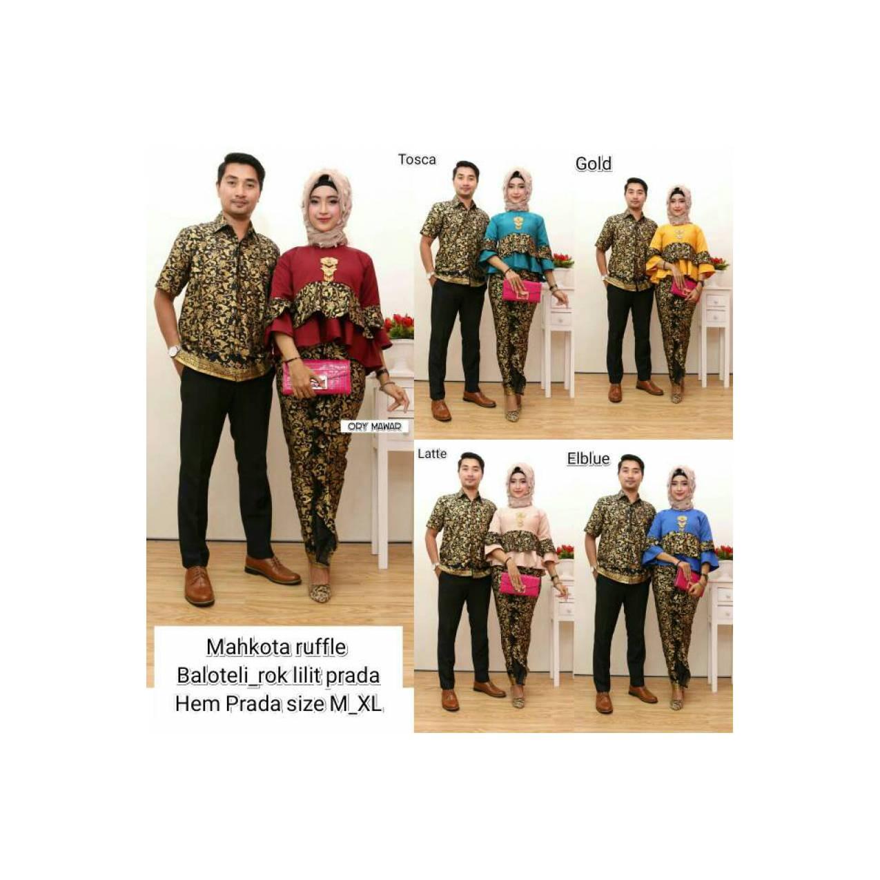 BAJU BATIK COUPLE SARIMBIT KELUARGA RNB LILIT MAHKOTA RUFFLE MUSLIM