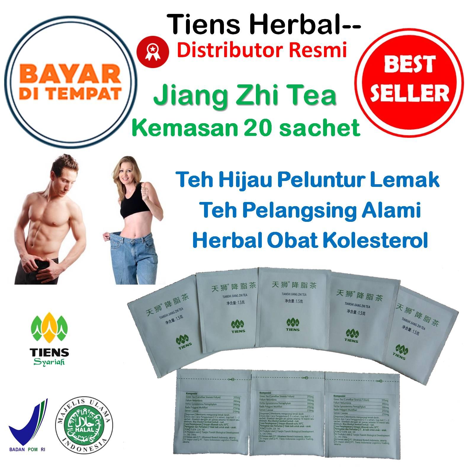 Tiens Herbal-- Jiang Zhi Tea / Teh Hijau / Teh Pelangsing Badan / Penghancur Lemak / Obat Kolesterol Herbal / Obat Diet Herbal / Paket Hemat 20 Sachet + GRATIS Member Card TH--