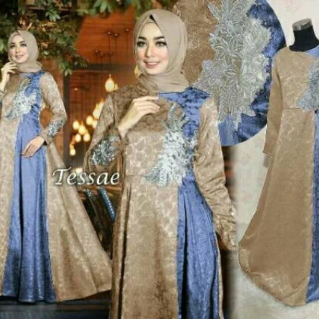 Gamis Cantik TESSAE Bordir Cantik Jacquard Glitter FIT XL LD 106 Murah Wanita Muslim Gamis Laris Mmg (Abu Hitam)