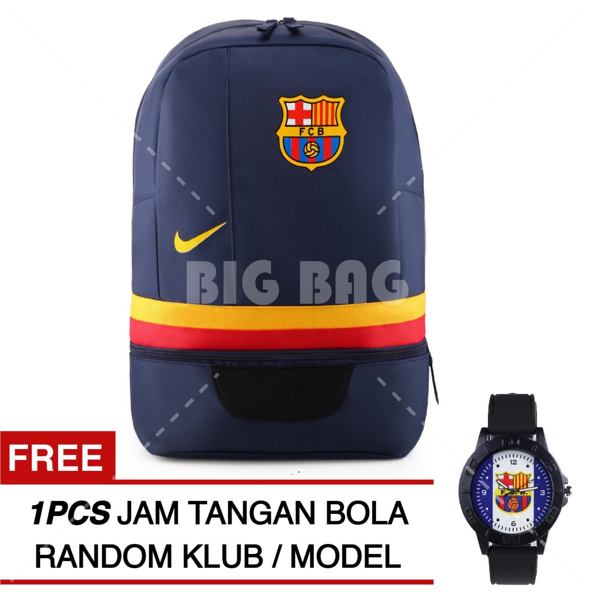 Tas Ransel Bola / Sports Pria Nike Bola Pria FC Barcelona Laptop Backpack Men Soccer Editions - Navy + Raincover + FREE Jam Tangan Tas Sepatu Gym Olahraga Fitness Sport Bag Jersey Futsal Sepak Bola Tas Adidas Puma Eiger Bodypack Kalibre Rei Fila Termurah