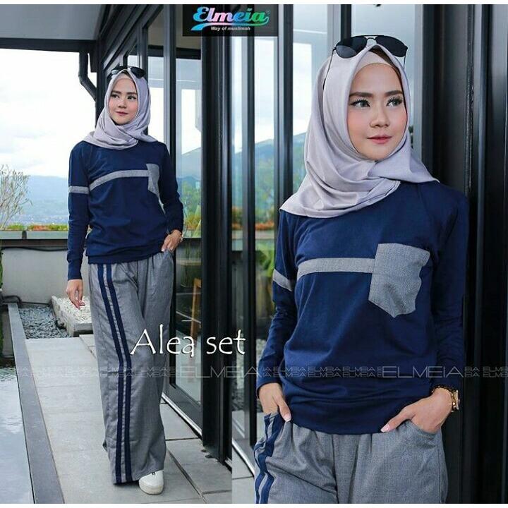 Baju Original Setelan Alea Set Baju Wanita Hijab Trendy Celana + Baju Atasan Modern Modis Casual Trendy Terbaru 2018