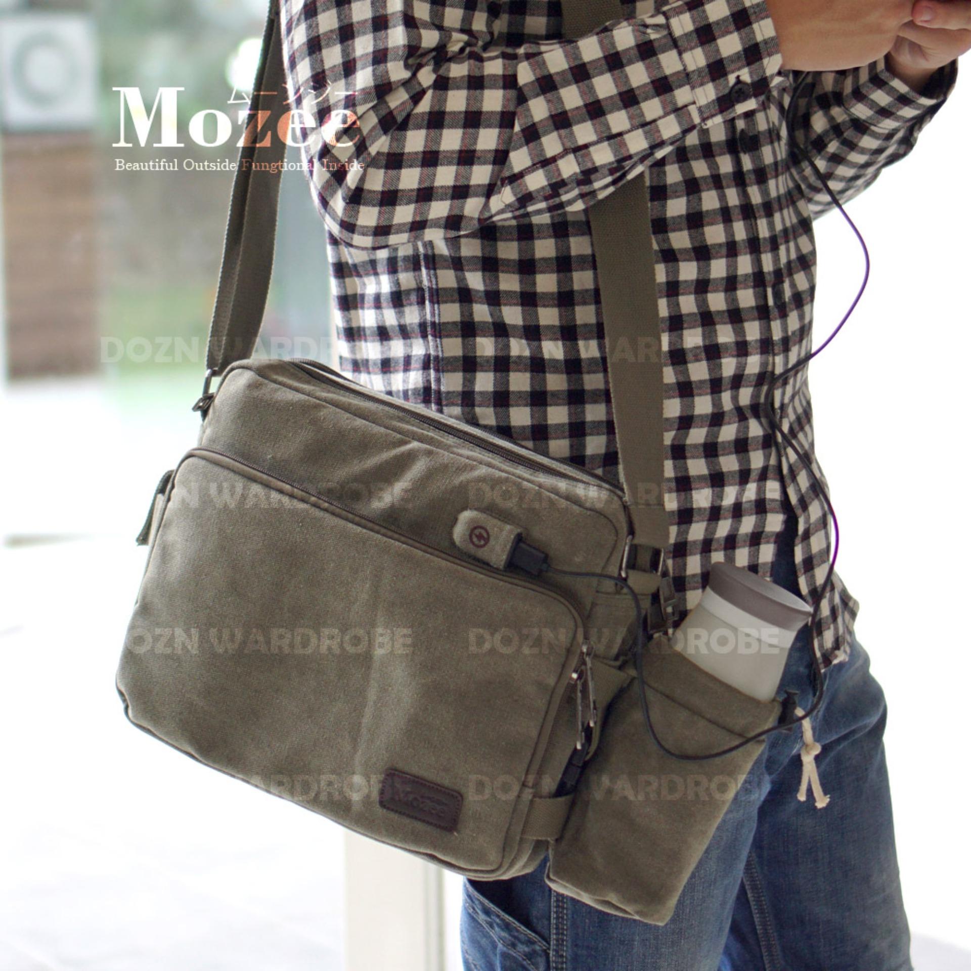 DOZN Tas Pria Men Vintage Canvas Multifunction Travel Satchel Messenger Sling Bag With USB Charge Port 1092
