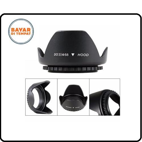 Lens Hood Canon DSLR Lensa Kamera Diameter 58mm Screw Mount Penutup Lensa Kamera Universal - Black