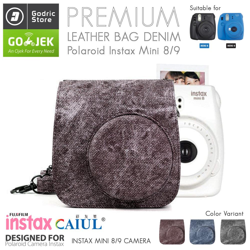 Fujifilm Leather Bag Polaroid Instax Mini 8 & 9 Tas Denim Jeans Cowboy Case