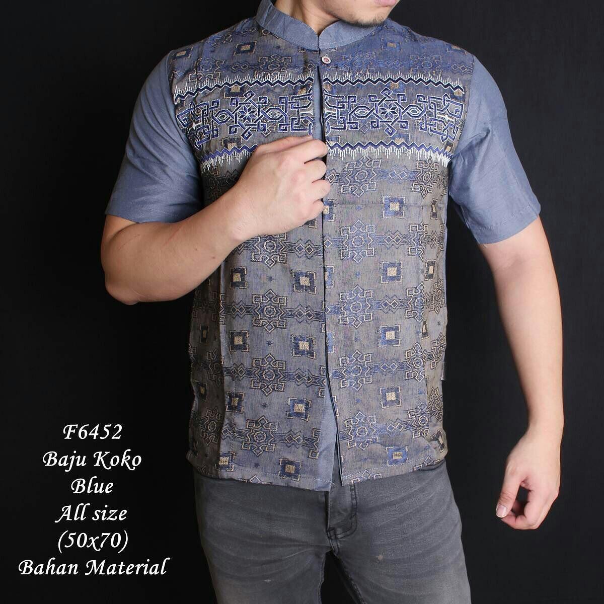 Baju Kemeja Koko Hari Raya Pria Biru