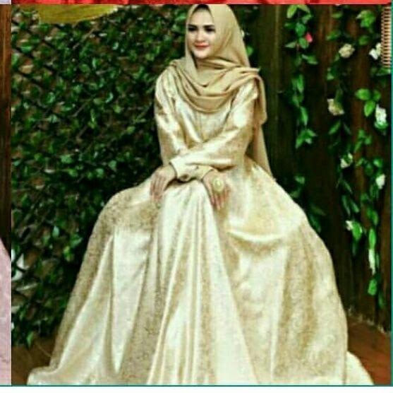 baju gaun wanita muslim gamis syari pesta premium gliter gold atau emas size xl-bubui-klok 4m