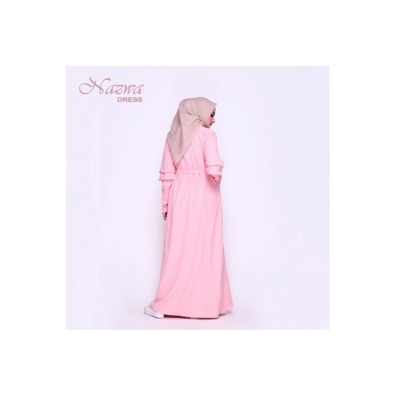 Gamis Wanita Dress Muslim AuliaNazwa Dress Warna Pastel Lengan Panjang - Merah Muda