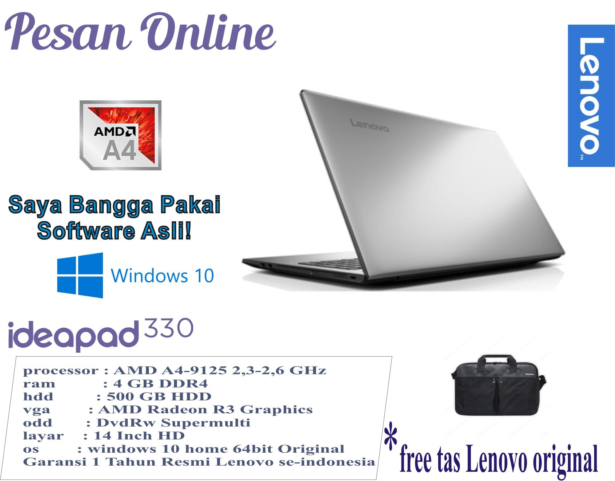 Lenovo IdeaPad 330 -14AST AMD A4 -9125 Windows 10 RAM 4GB DDR4 - 500GB 14 inch HD Radeon R3 Graphics IP330 Garansi Resmi