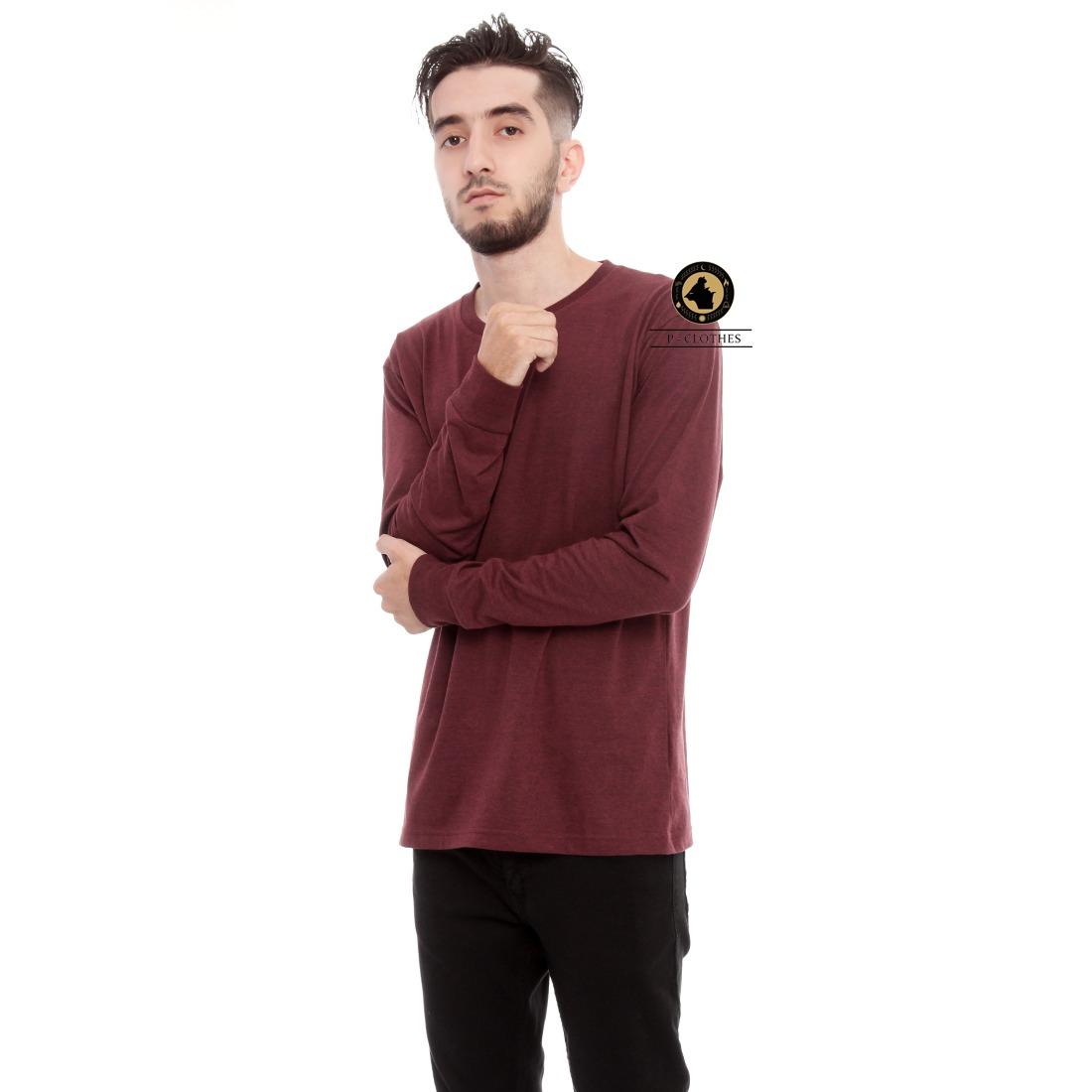 KAOS POLOS LENGAN PANJANG COTTON COMBED PREMIUM BANDUNG PRIA WANITA DEWASA MAROON BLOOD TRITONE