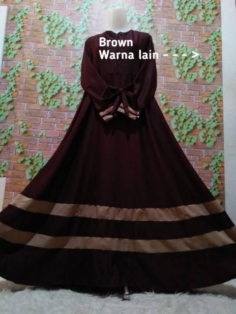 Gamis baloteli plat 2 dress syari busana muslim baju muslimah umbrella kombonasi (El blue)