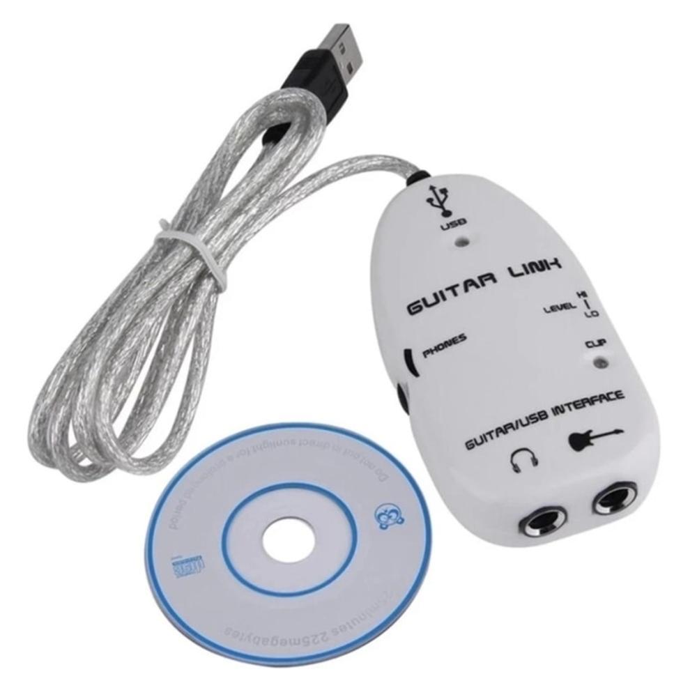 USB Guitar Link Cable AY07 Alat Penghubung Gitar dan PC Komputer Laptop Notebook Computer High Quality Kabel Aksesoris Gitar Listrik Perlengkapan Audio Alat Recording Merekam Musik Plug and Play Multifungsi K003 - Putih