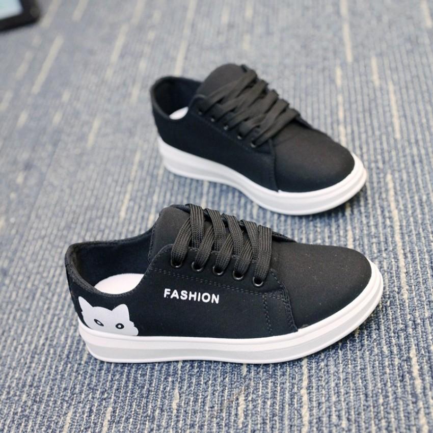 Sepatu Kets Sneakers Wanita Fashion Model Kucing Warna Hitam