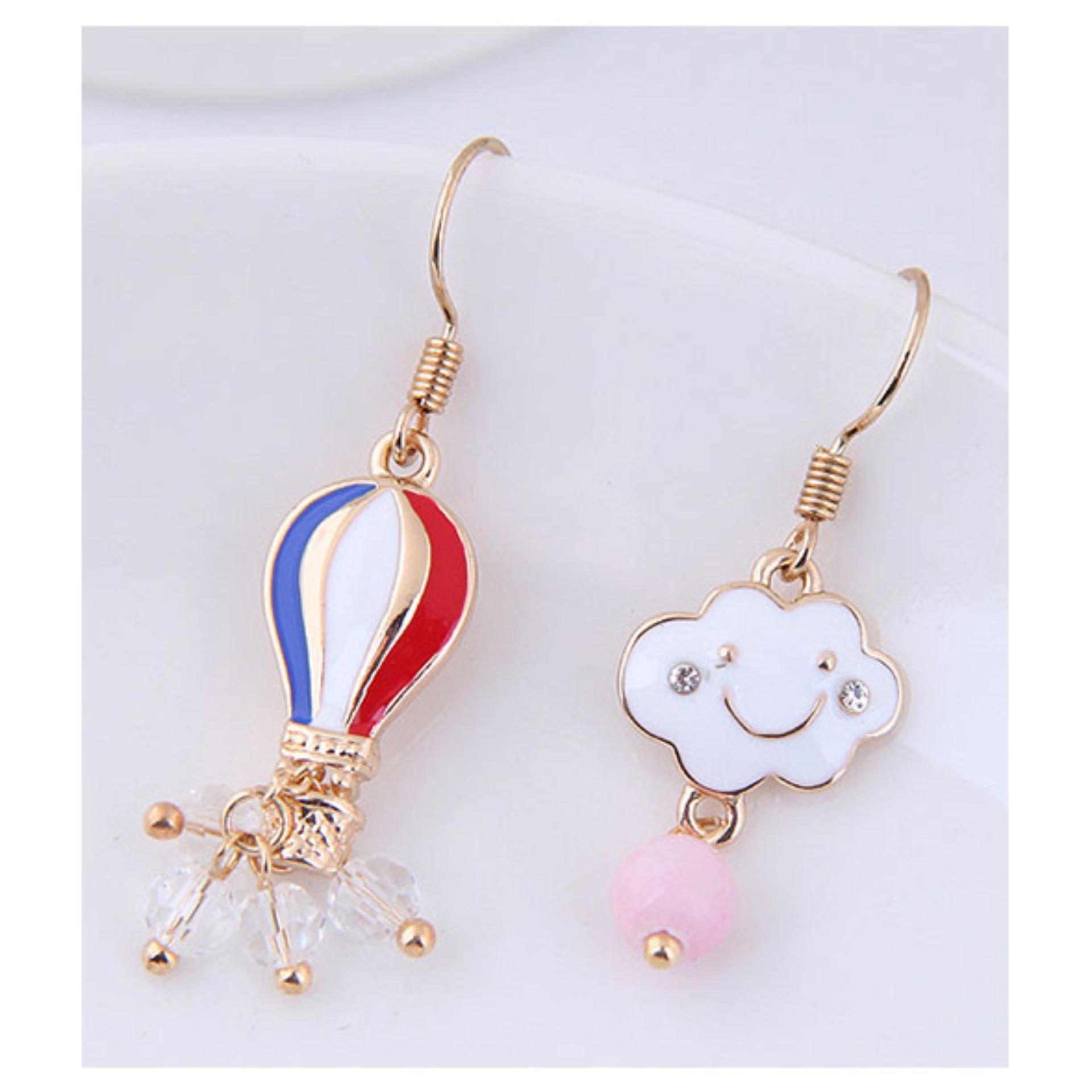 LRC Anting Gantung Fashion Red+blue+gold Color Cloud Shape Decorated Earrings