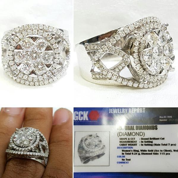 Cincin Emas Putih 9,24gram Berlian Eropa 122pcs