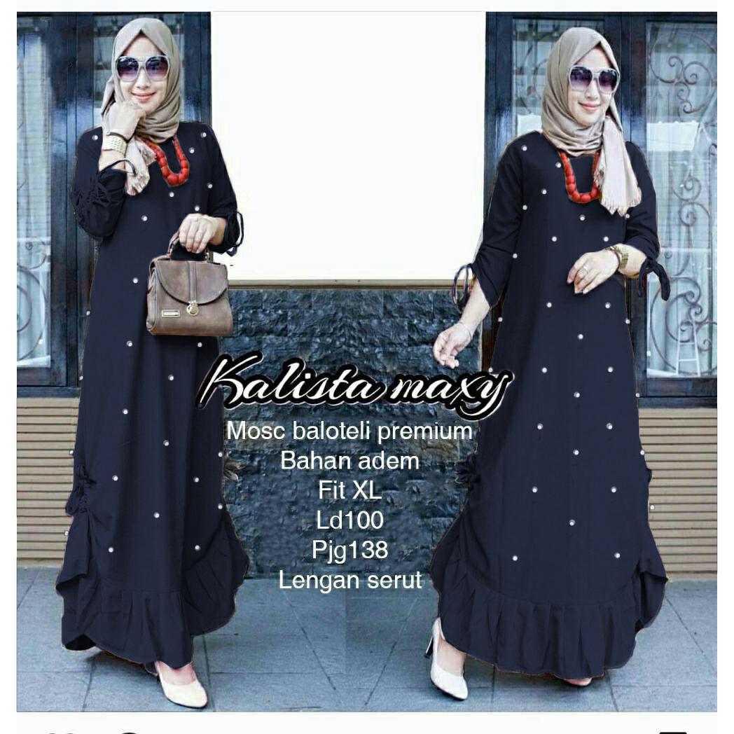 Ayako Fashion Lengan Panjang Maxi Mutiara Emma / Gamis Wanita Terbaru / Lengan Serut / Dress Muslim / Baju Muslim (6 Warna)