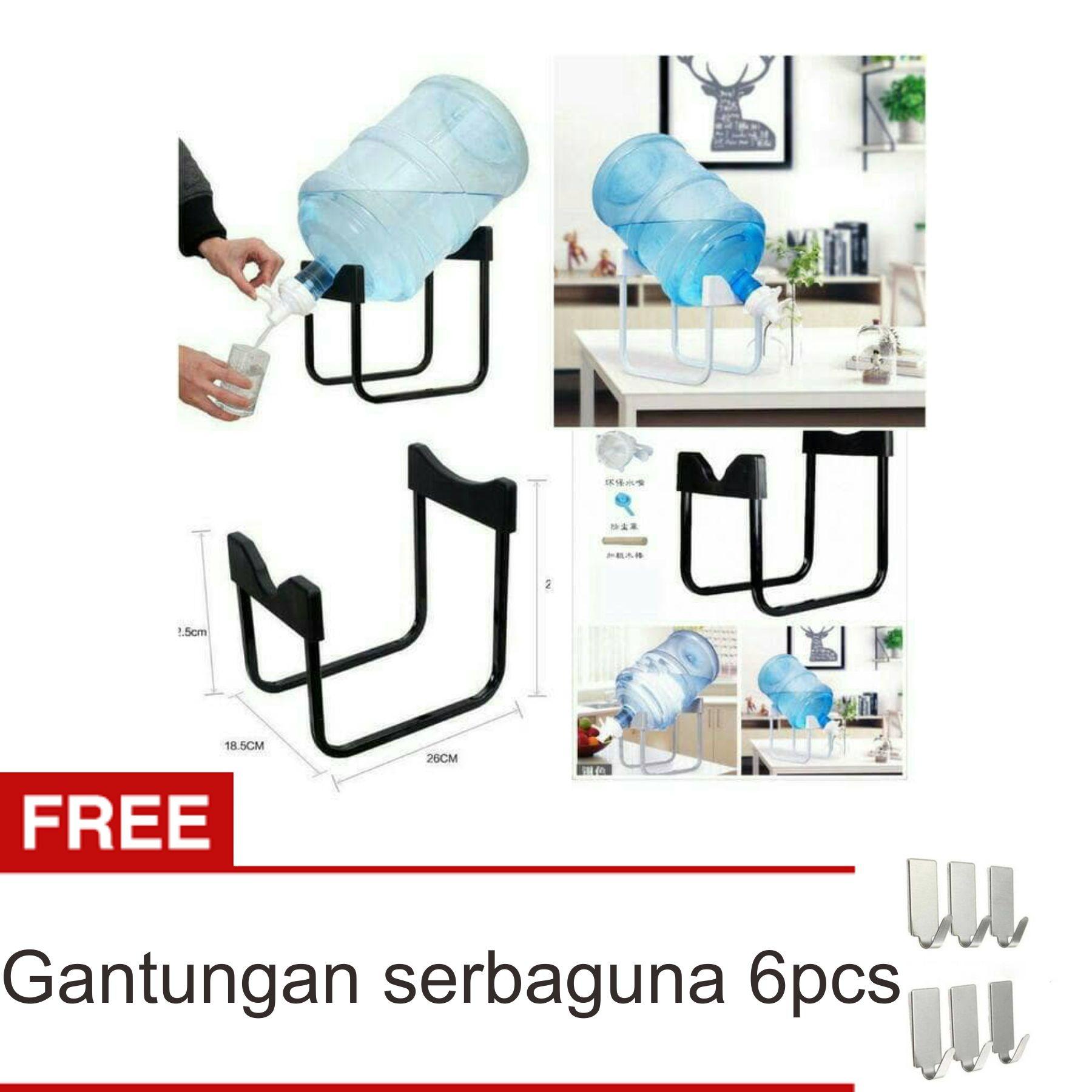 Lanjarjaya Rak Galon Tatakan Galon + Kran Air Galon / Dispenser Air Galon / Dispenser Minuman / Tatakan Aqua / Rak Besi Warna Random + Gantungan Serbaguna 6pcs