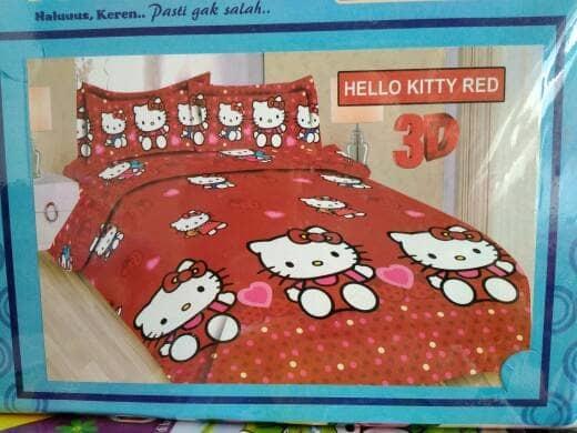 SPREI BONITA HELLO KITTY RED SINGLE 120 No.3 SEPRAI MERAH HATI HK LOVE Exclusive