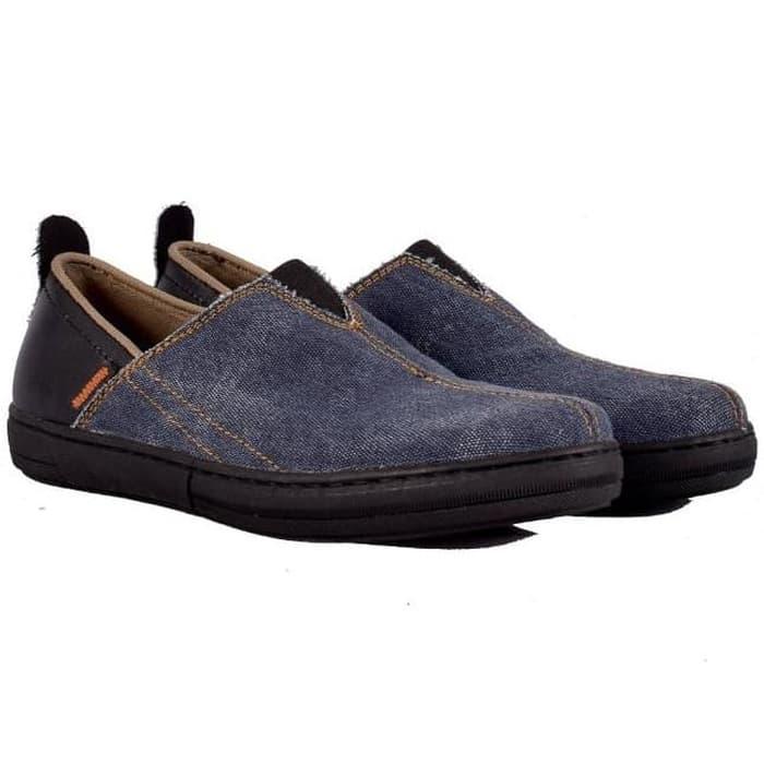 ORIGINAL!!! Sepatu Pria Cowok Slip On Selop Sol Jahit Ukuran Besar Jumbo - Biru