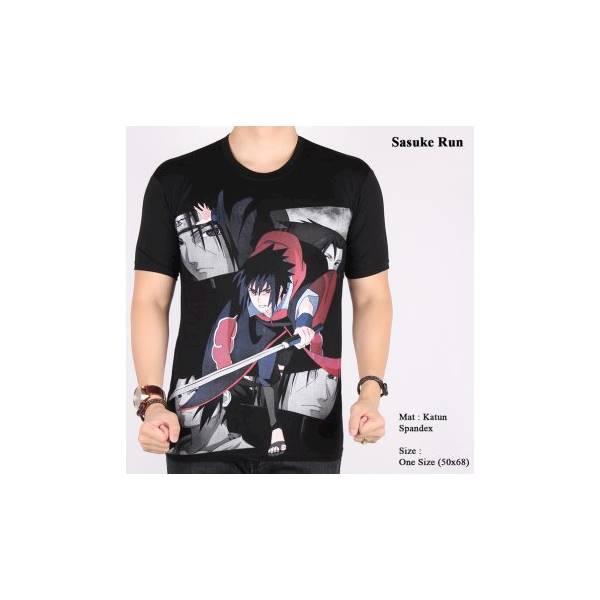 Kaos Pria Lengan Pendek Anime Naruto Sasuke Run