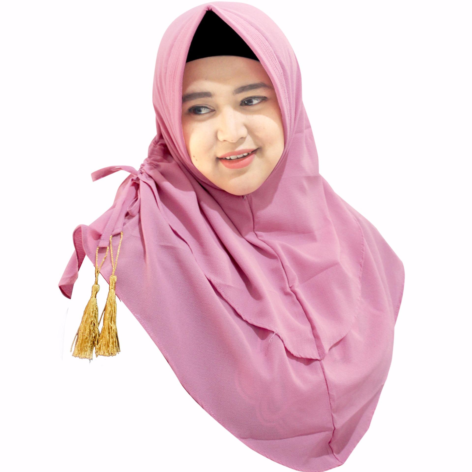Hijab Instan Serut Pundak - [Warna Dusty Pink]