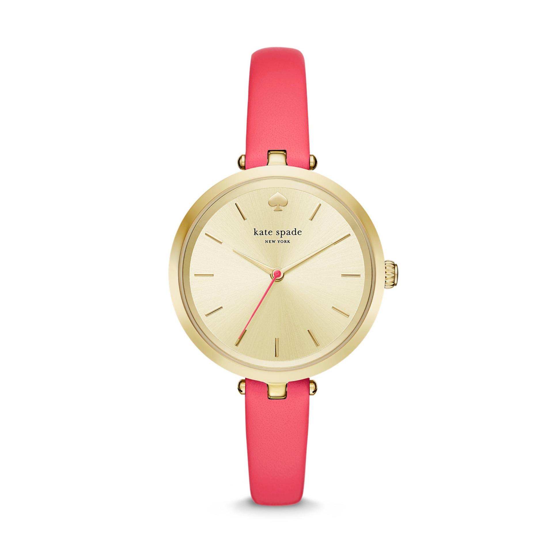 Kate Spade Holland - Gold Round Dial 34mm - Leather Strap - Red - Jam Tangan Wanita - KSW1135 - SL