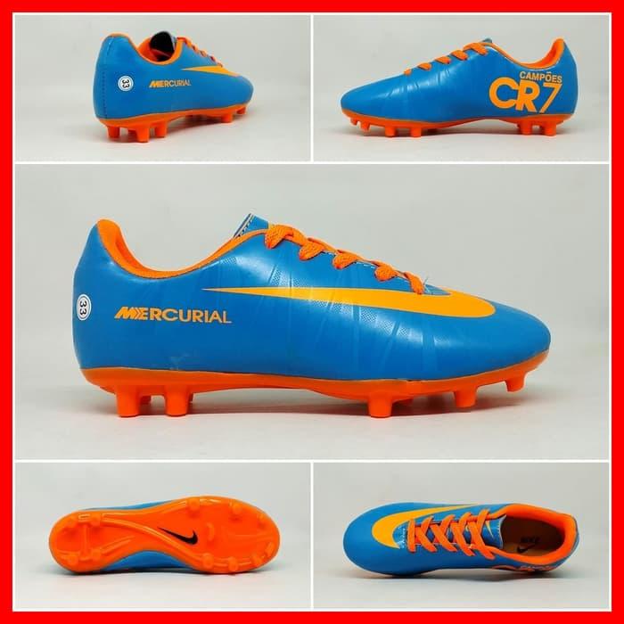Sepatu Sepak Bola Anak Nike Mercurial CR7 Biru List Orange Kids