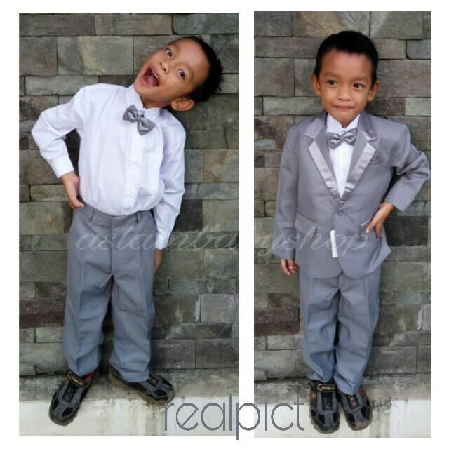 baju pesta anak laki-laki silver full/ tuxedo anak / setelan jas anak
