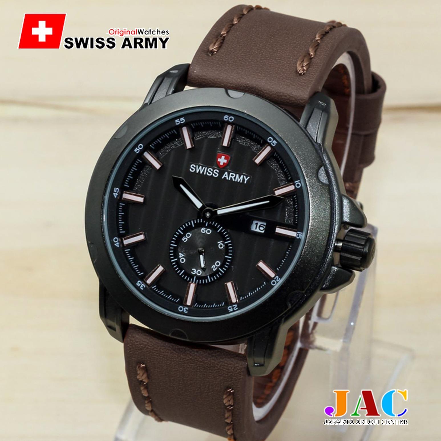 Swiss Army Elegan - Detik Bawah - Jam Tangan Cowo / Pria - Tali Kulit - Tanggal Aktif - NEW ARRIVAL
