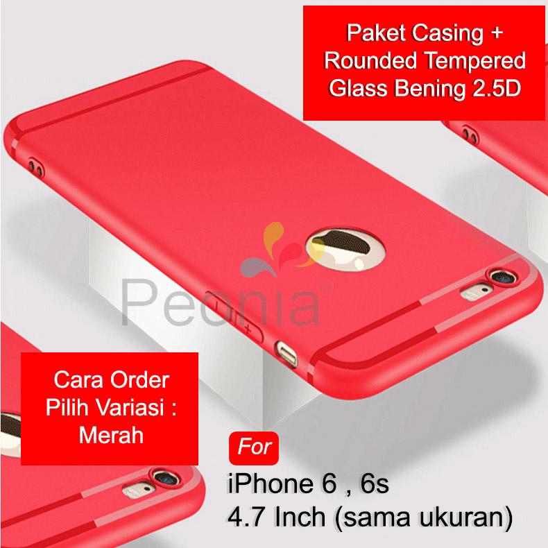 Peonia Anti Fingerprint Premium Quality Grade A Ultraslim Hybrid Case for iPhone 6, iPhone 6s (4.7 Inch) ( sama ukuran ) + Rounded Tempered Glass 2.5D Bening
