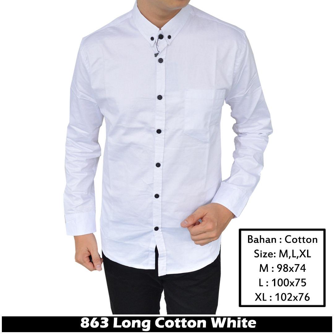 IFH 863 PROMO JUAL Kemeja Pria Katun Polos Putih/ Kemeja anak muda lengan panjang BEST SELLER