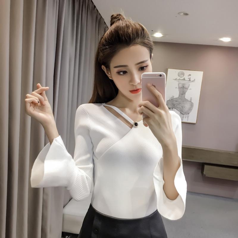 Kaos Sutra Es Musim Gugur Kemeja Rajut Korea Warna Polos (Hitam)