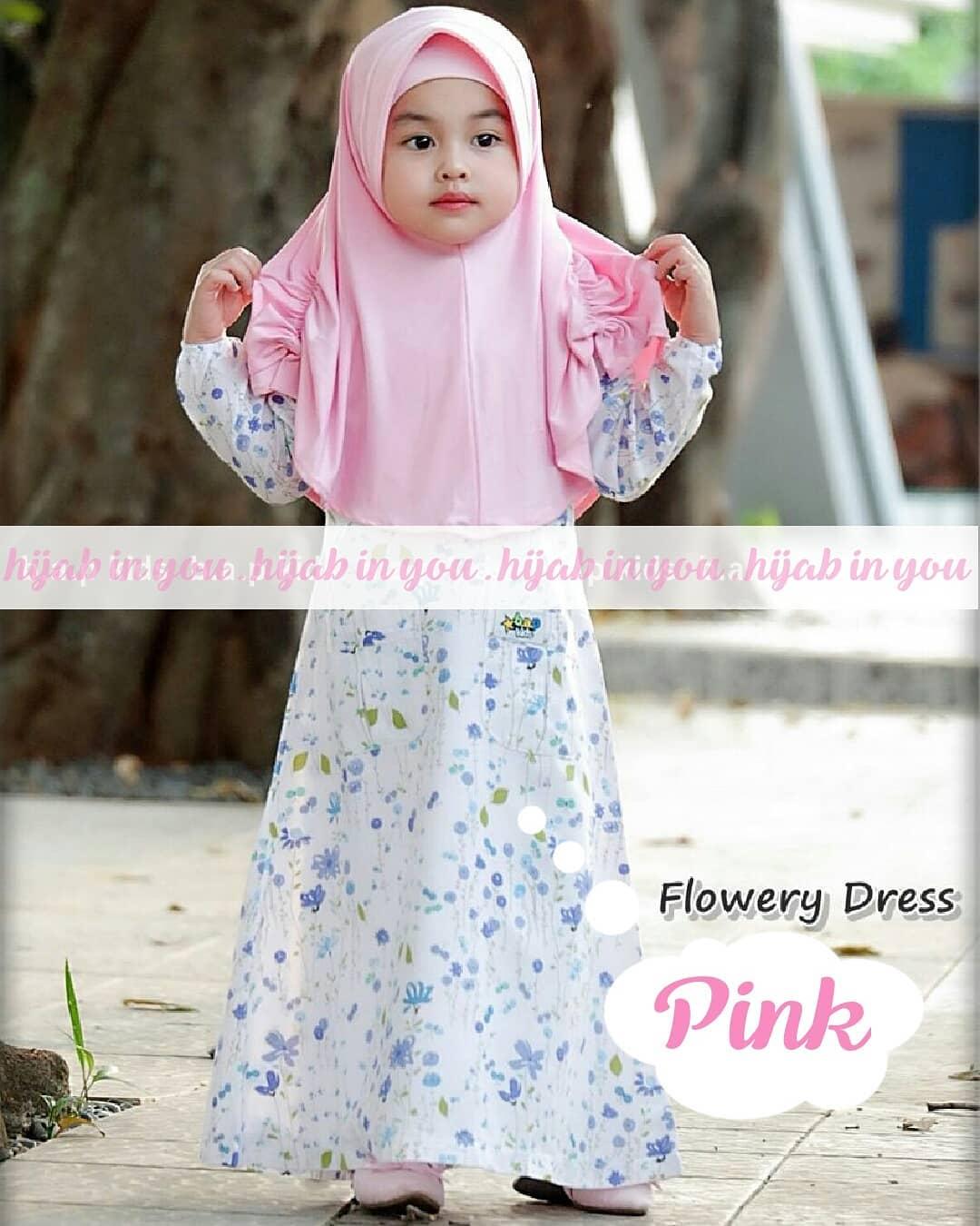 Gamis hijab anak syari kekinian Gamis SET Flowery Dress Begonia ORI