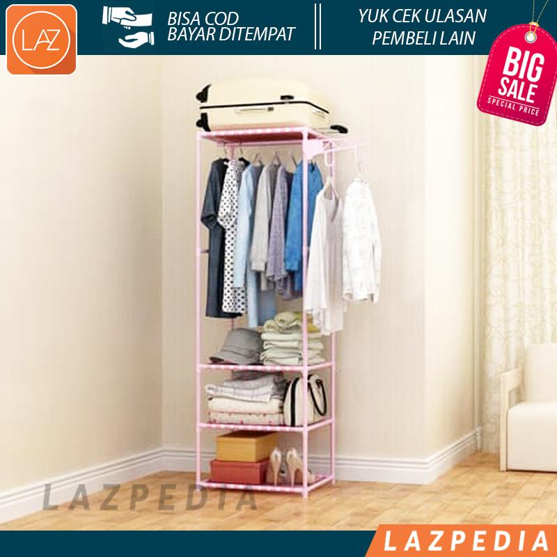 Laz COD - Stand Hanger Rak Lemari Pakaian Serbaguna Tanpa Cover / Model Standing Lebih Modern dan Irit Tempat, Bisa Dipakai di Rumah Atau di Kantor Bahan Pipa Besi Bulat + Kain Non Woven - Lazpedia A253