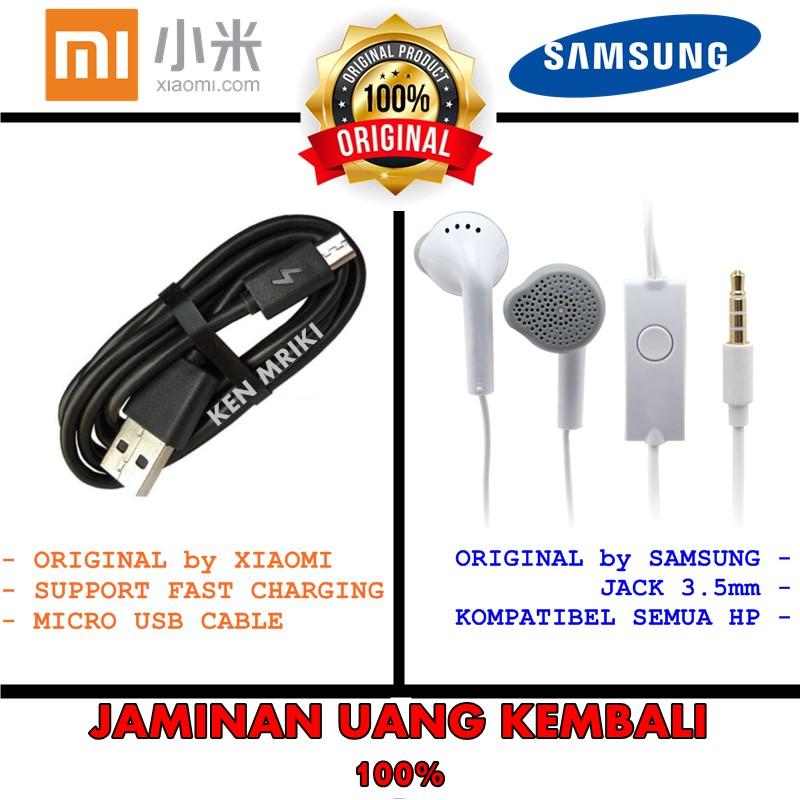 PAKET BEST SELLER - Kabel Data Xiaomi Fast Charging Micro USB + Handsfree Samsung Galaxy J Series ORIGINAL 100%