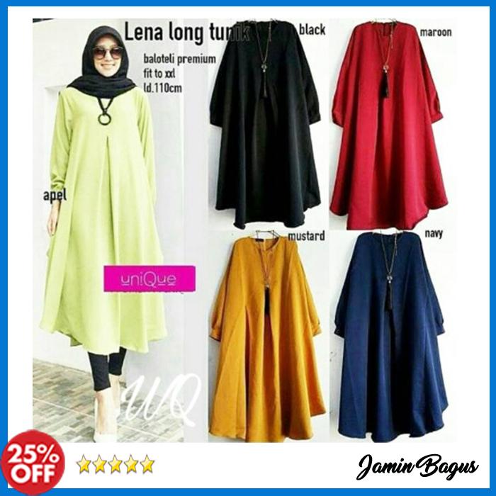Best Seller Baju Atasan Wanita Muslim Lena long tunik Termurah Bahan Berkualitas Model Kekinian