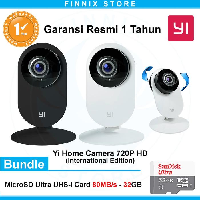 Best Seller!! Yi Home Camera 720P Smart Cctv Ip Camera Inter Version + Sandisk 32Gb - Putih - ready stock