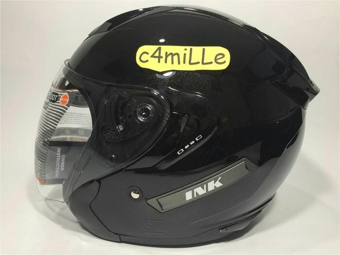 Helm INK Metro Solid Black Double Visor Half Face Hitam Dop