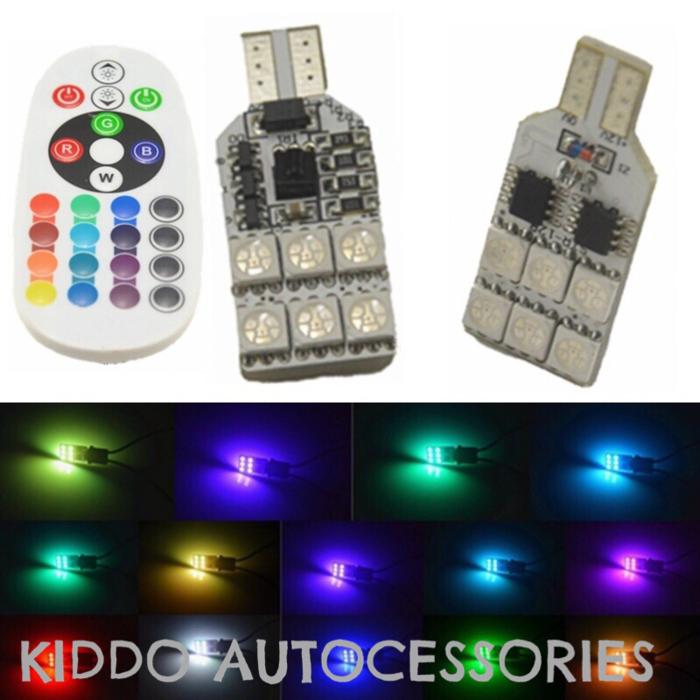 Lampu Led T10 12 Titik RGB Remote Senja/Kabin mobil motor | ( lampu mobil hid plafon depan rem sorot led h4 kabut fog lamp tembak variasi strobo rem toyota innova hid avanza osram )