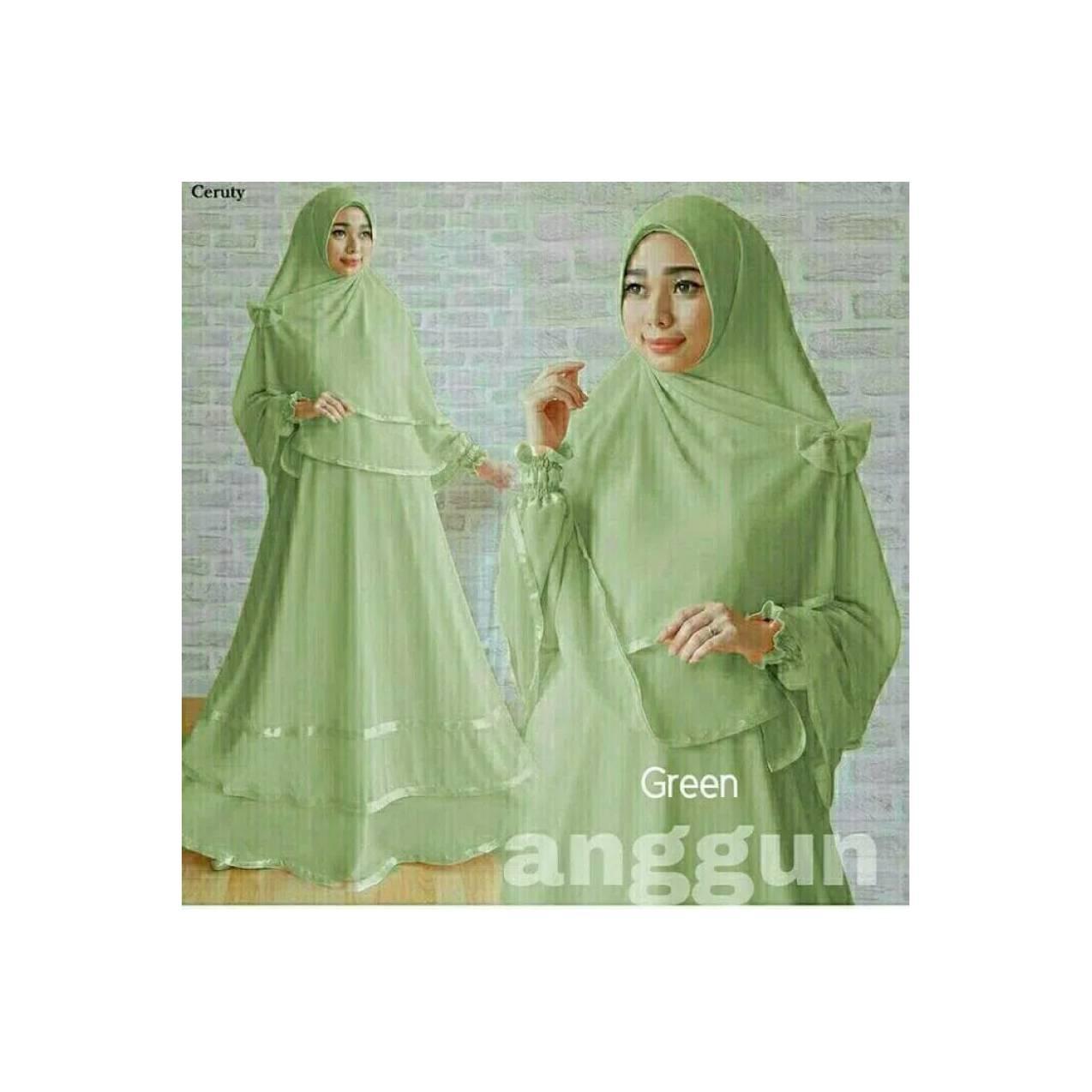 Baju Lebaran Dress Muslim Gamis Anggun Syari Elegan Murah Hijau Muda