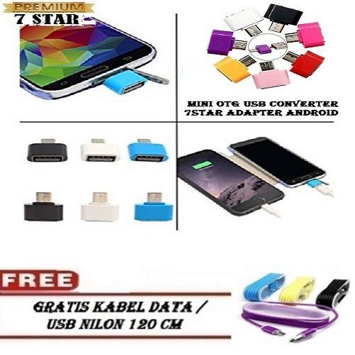 Mini OTG USB Converter 7STAR Adapter Android + Gratis Kabel Data Charging Nilon 120 CM