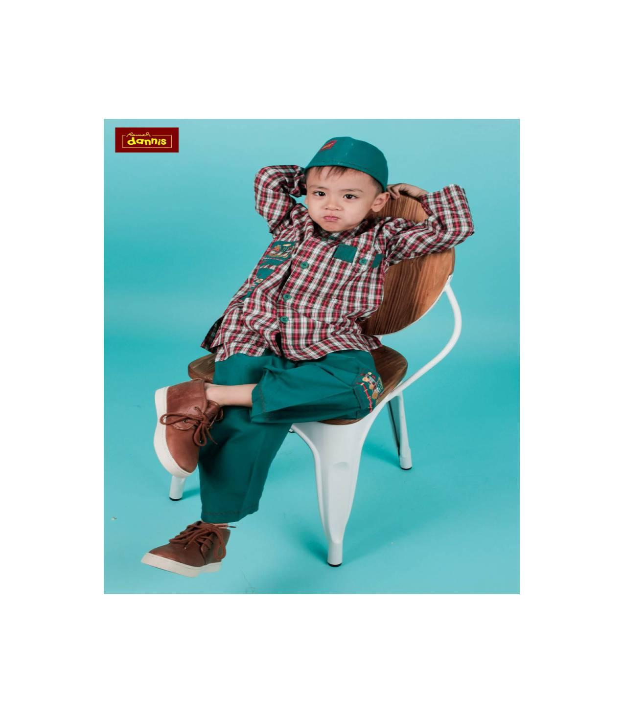 Dannis baju koko anak size 6 - Hijau Tua
