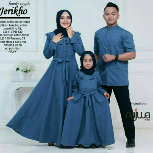 (TERBARU) Gamis dan kemeja ayah ibu anak jerikho couple ori najwa ( Harga 3 Baju ) ()