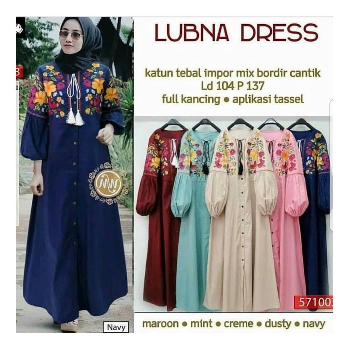 OEM Baju Original Lubna Dress Katun Gamis Panjang Wanita Muslim Pakaian Cewek Gaun Muslimah Hijab Casual Simple
